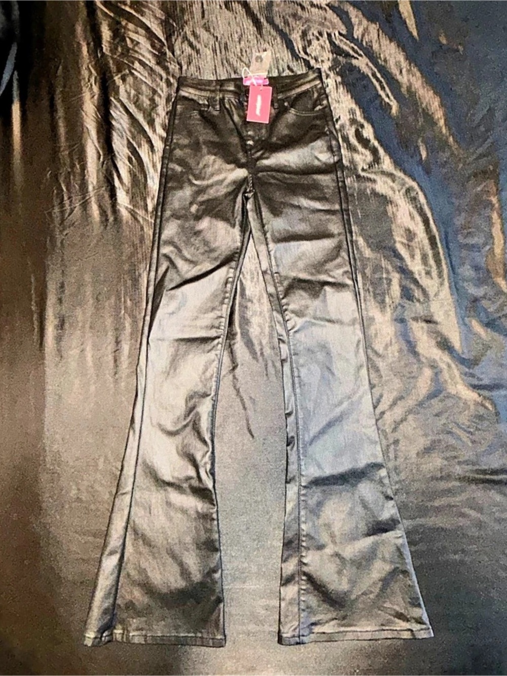 Edikted Black Faux Leather Flare Pants NWT